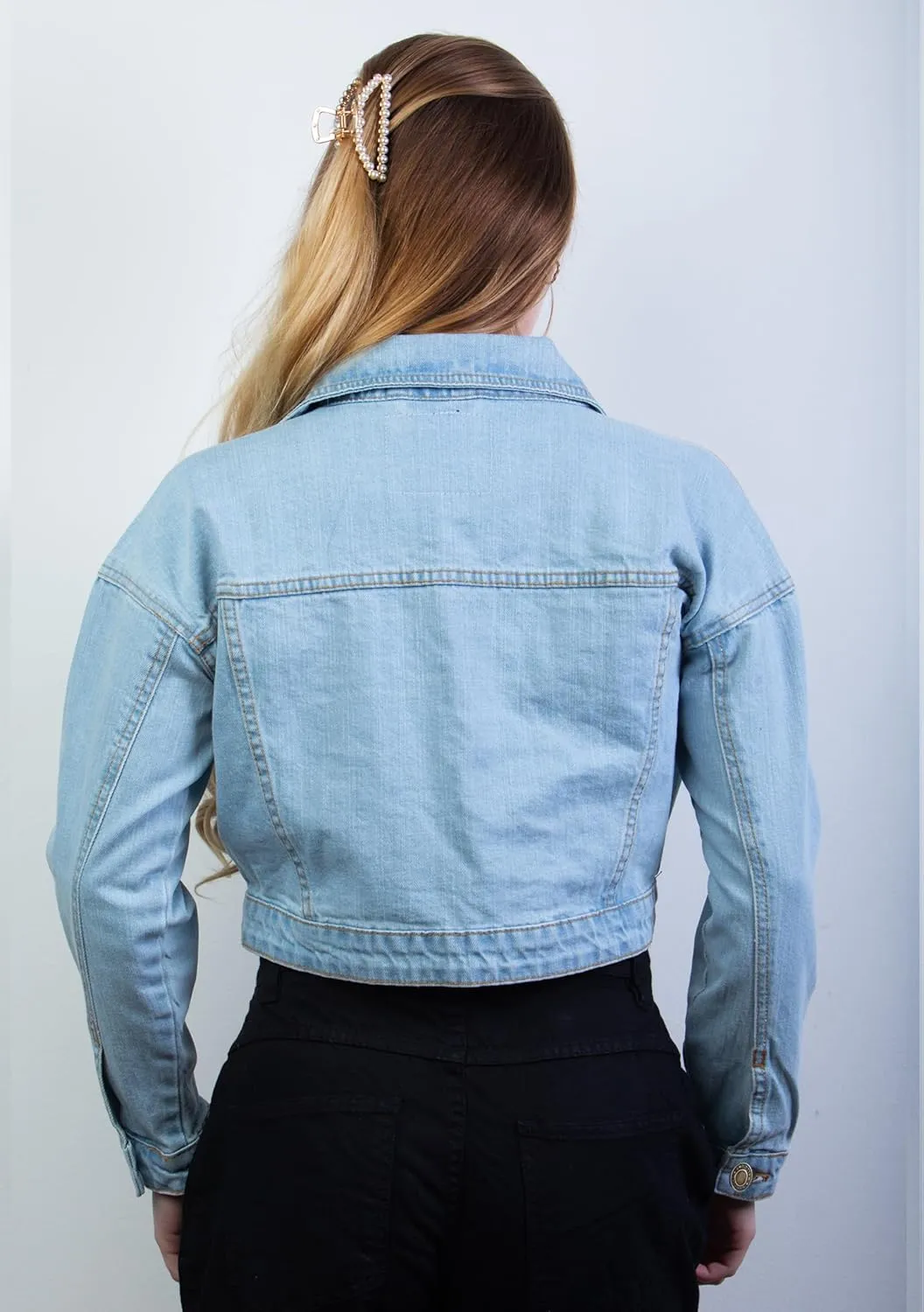 2025 Cropped Denim Jacket for Women Stretchy Fitted with 2 Pockets – Lightweight Trendy Short Jean Shacket