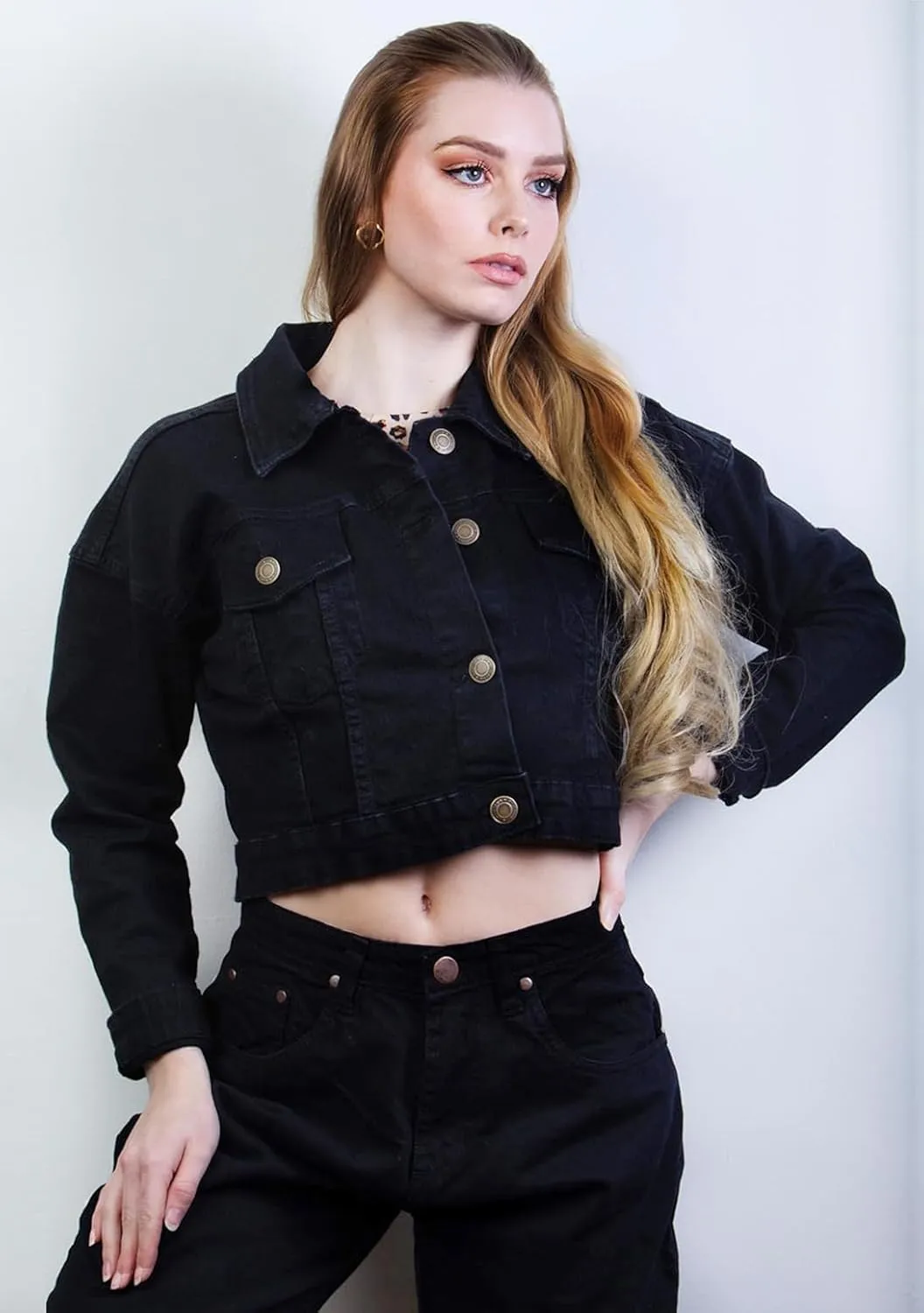 2025 Cropped Denim Jacket for Women Stretchy Fitted with 2 Pockets – Lightweight Trendy Short Jean Shacket