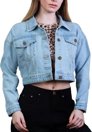 2025 Cropped Denim Jacket for Women Stretchy Fitted with 2 Pockets – Lightweight Trendy Short Jean Shacket