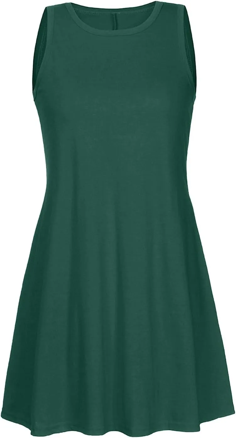 2025 Women Casual Pockets Sundress Sleeveless Loose Tank Mini Dress Swing Flowy Beach Sundresses Vacation Outfits