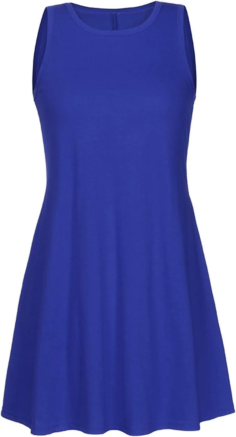 2025 Women Casual Pockets Sundress Sleeveless Loose Tank Mini Dress Swing Flowy Beach Sundresses Vacation Outfits