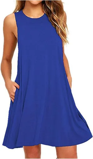 2025 Women Casual Pockets Sundress Sleeveless Loose Tank Mini Dress Swing Flowy Beach Sundresses Vacation Outfits