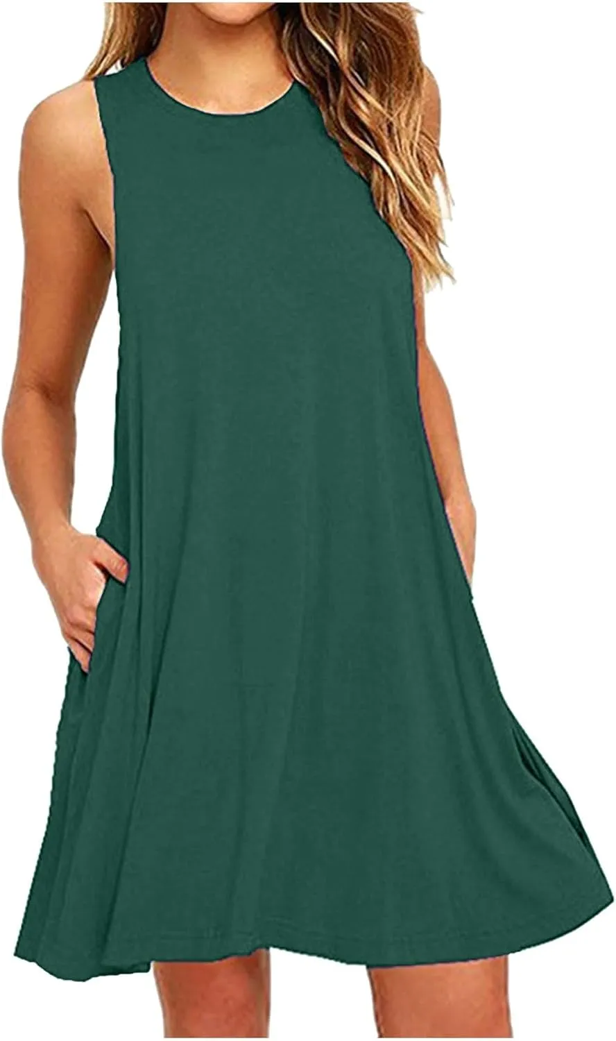 2025 Women Casual Pockets Sundress Sleeveless Loose Tank Mini Dress Swing Flowy Beach Sundresses Vacation Outfits