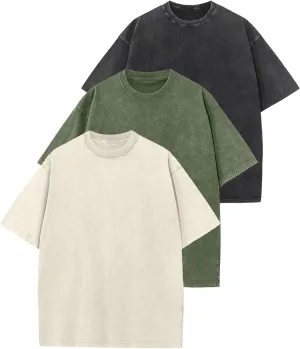 3 Pack Men Oversized T Shirts Cotton Tee Vintage Unisex Short Sleeves Casual Loose Wash Basic Streetwear Baggy Tops