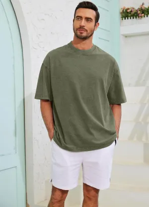 3 Pack Men Oversized T Shirts Cotton Tee Vintage Unisex Short Sleeves Casual Loose Wash Basic Streetwear Baggy Tops