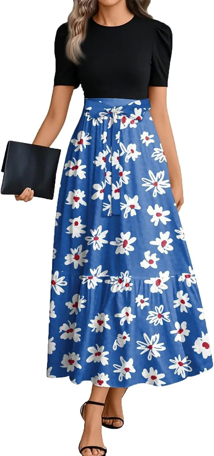 A Line Dresses for Women 2025 Elegant Classy Empire Waist Short Sleeve Wedding Guest Dress Summer Work Wrap Sundress