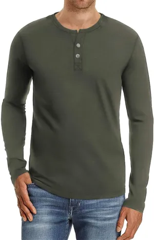 Aiyino Mens Casual Slim Fit Long Sleeve Henley T-Shirts Cotton Shirts