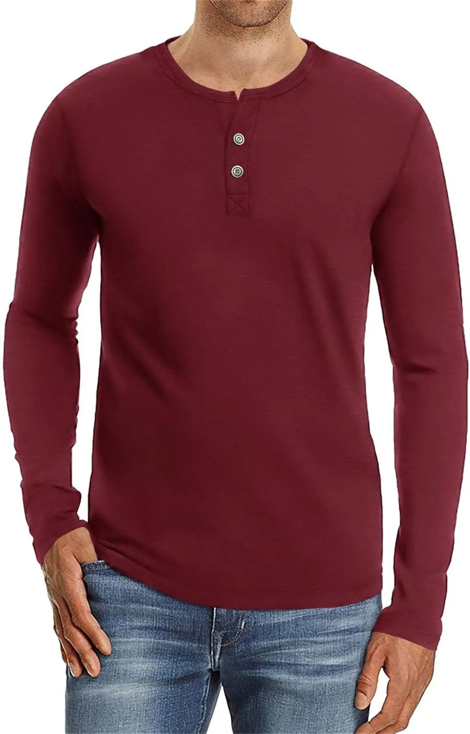Aiyino Mens Casual Slim Fit Long Sleeve Henley T-Shirts Cotton Shirts