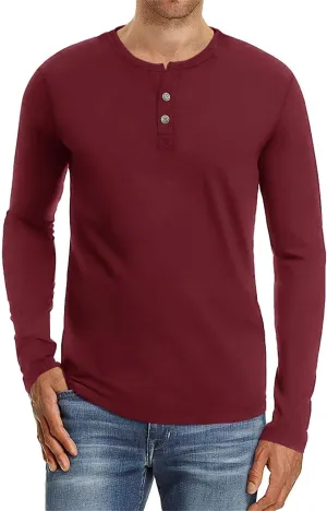 Aiyino Mens Casual Slim Fit Long Sleeve Henley T-Shirts Cotton Shirts