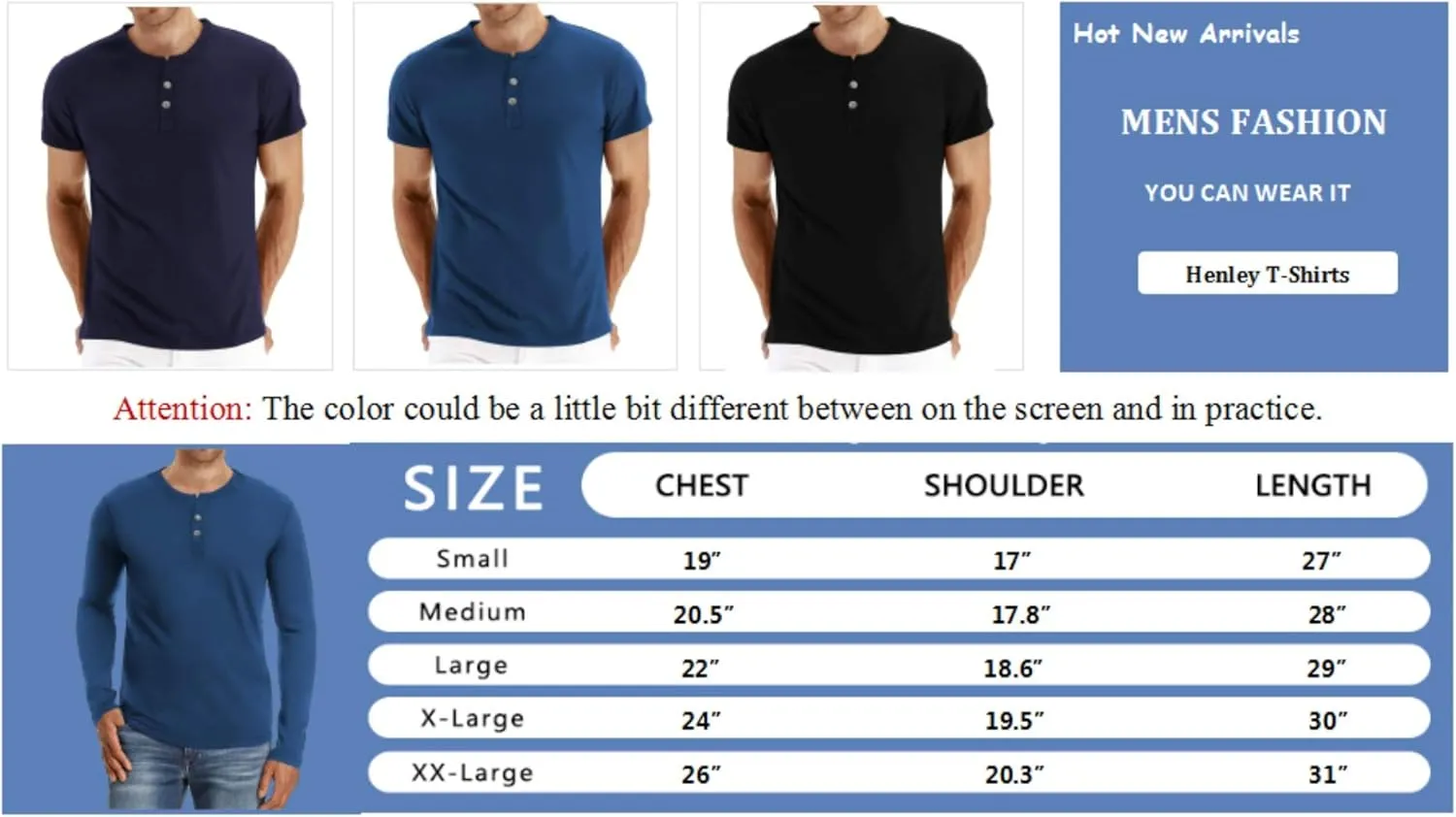 Aiyino Mens Casual Slim Fit Long Sleeve Henley T-Shirts Cotton Shirts