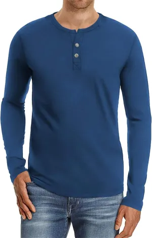 Aiyino Mens Casual Slim Fit Long Sleeve Henley T-Shirts Cotton Shirts
