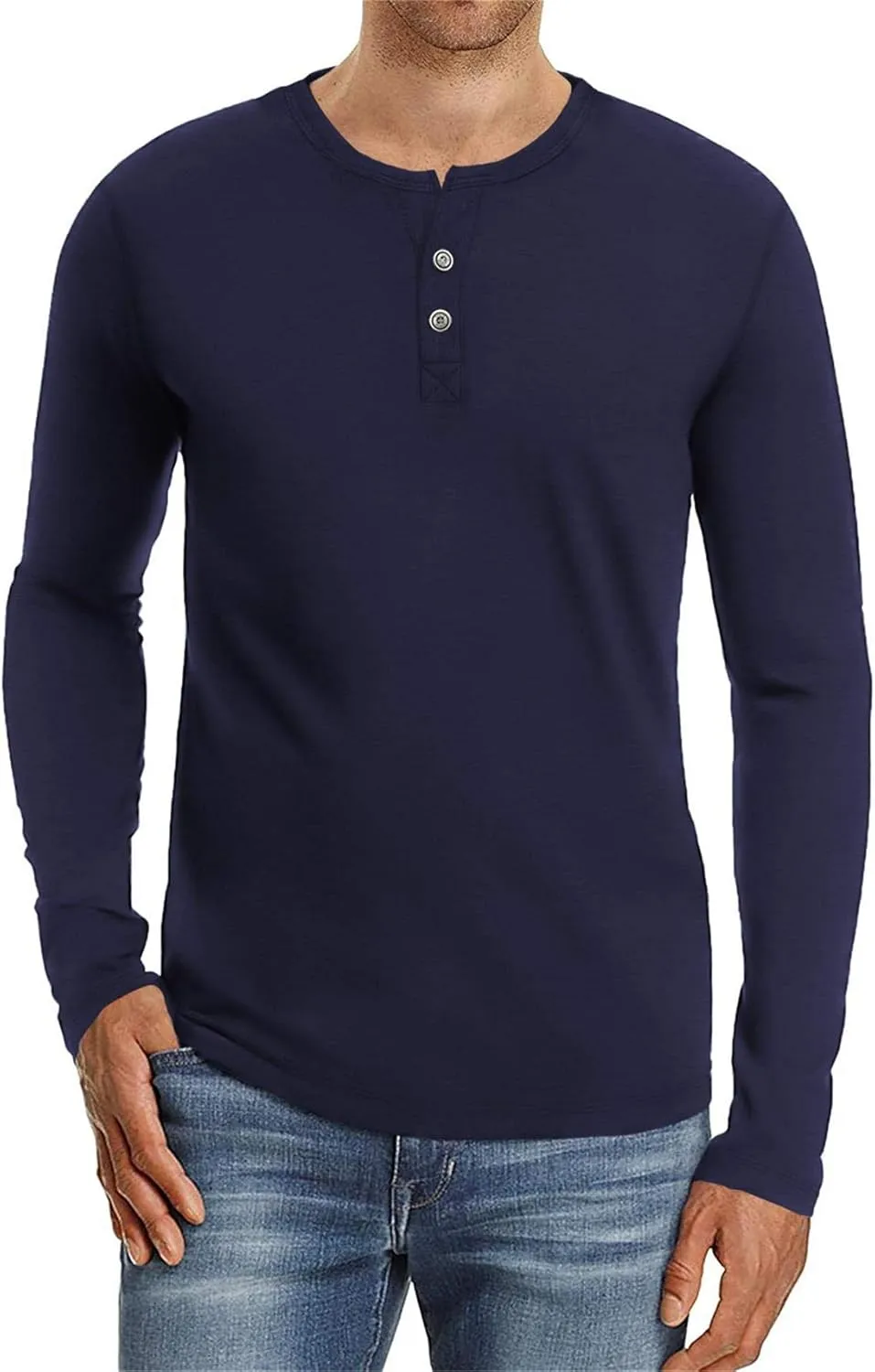 Aiyino Mens Casual Slim Fit Long Sleeve Henley T-Shirts Cotton Shirts