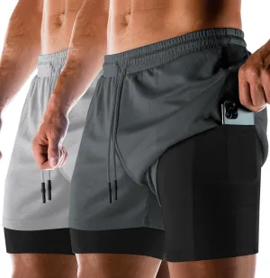 Aolesy Men's 2 in 1 Running Shorts Quick Dry Gym Shorts 5" Athletic Shorts Workout Shorts with Pockets
