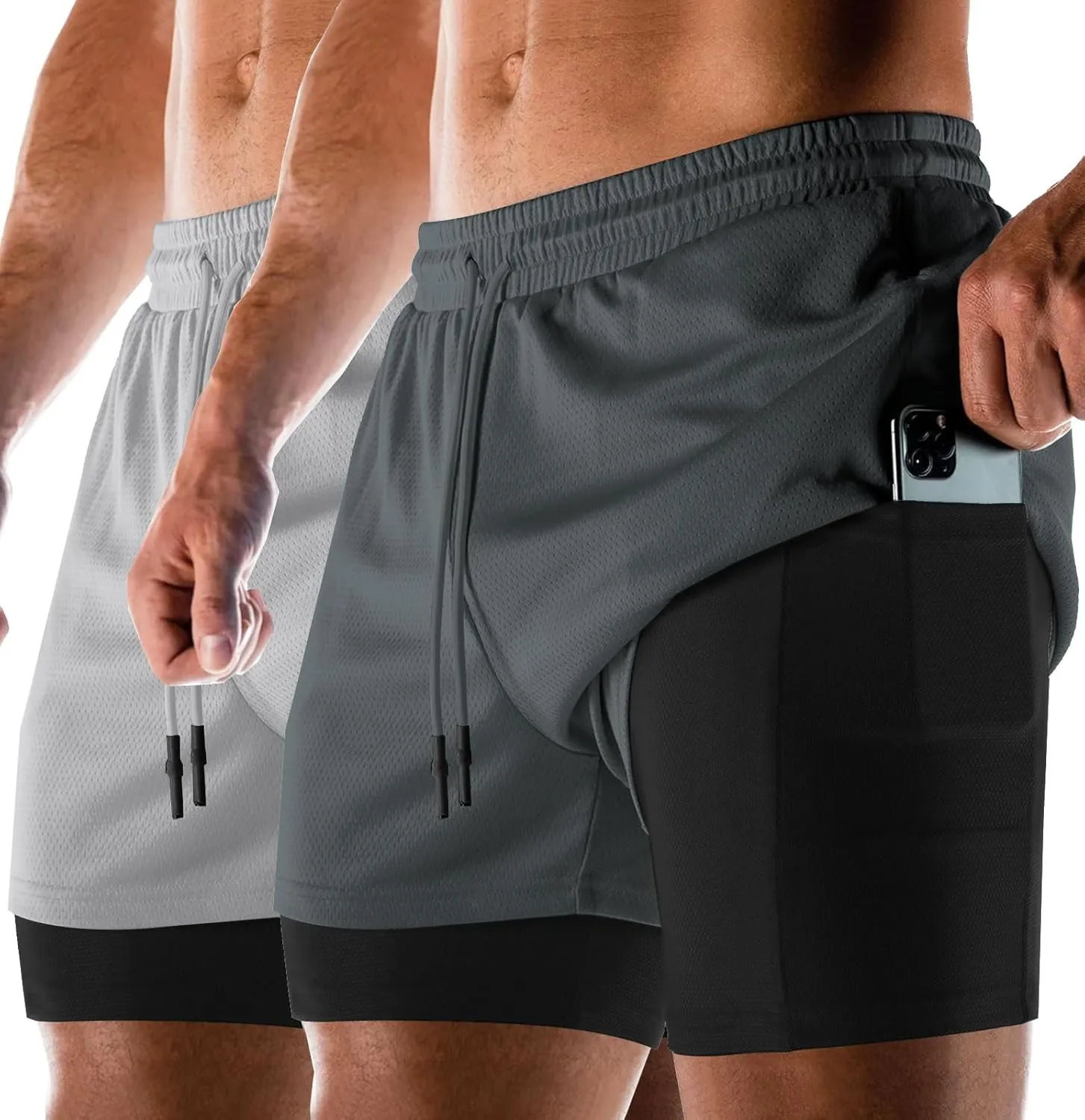 Aolesy Men's 2 in 1 Running Shorts Quick Dry Gym Shorts 5" Athletic Shorts Workout Shorts with Pockets