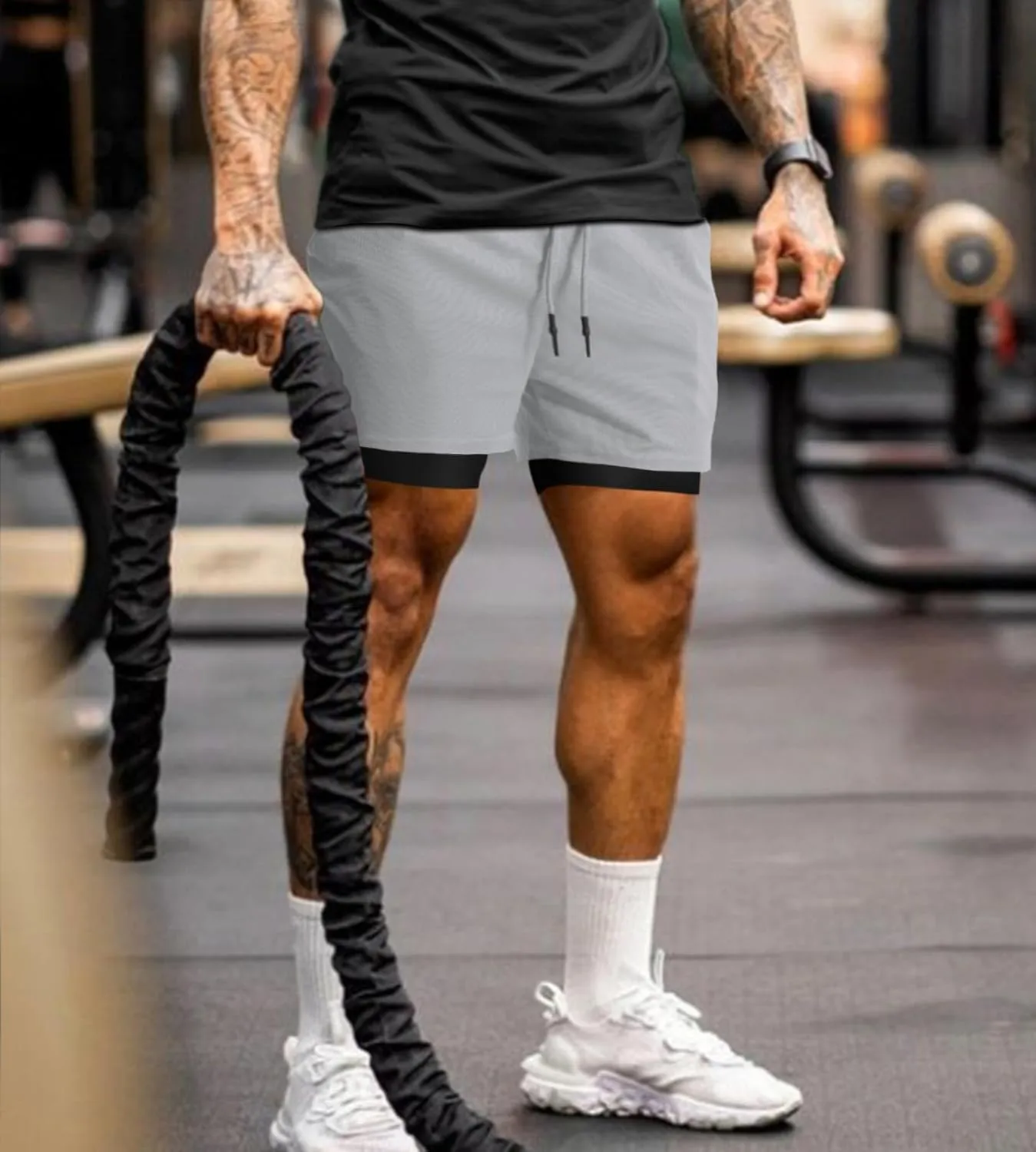 Aolesy Men's 2 in 1 Running Shorts Quick Dry Gym Shorts 5" Athletic Shorts Workout Shorts with Pockets
