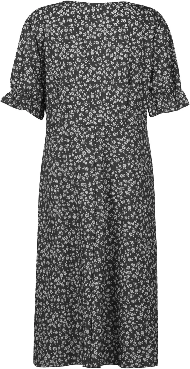 Beach Dresses for Women 2025 Vacation Spring Summer Boho Dress Short Sleeve V Neck Dresses Irregular Hem Midi Dress