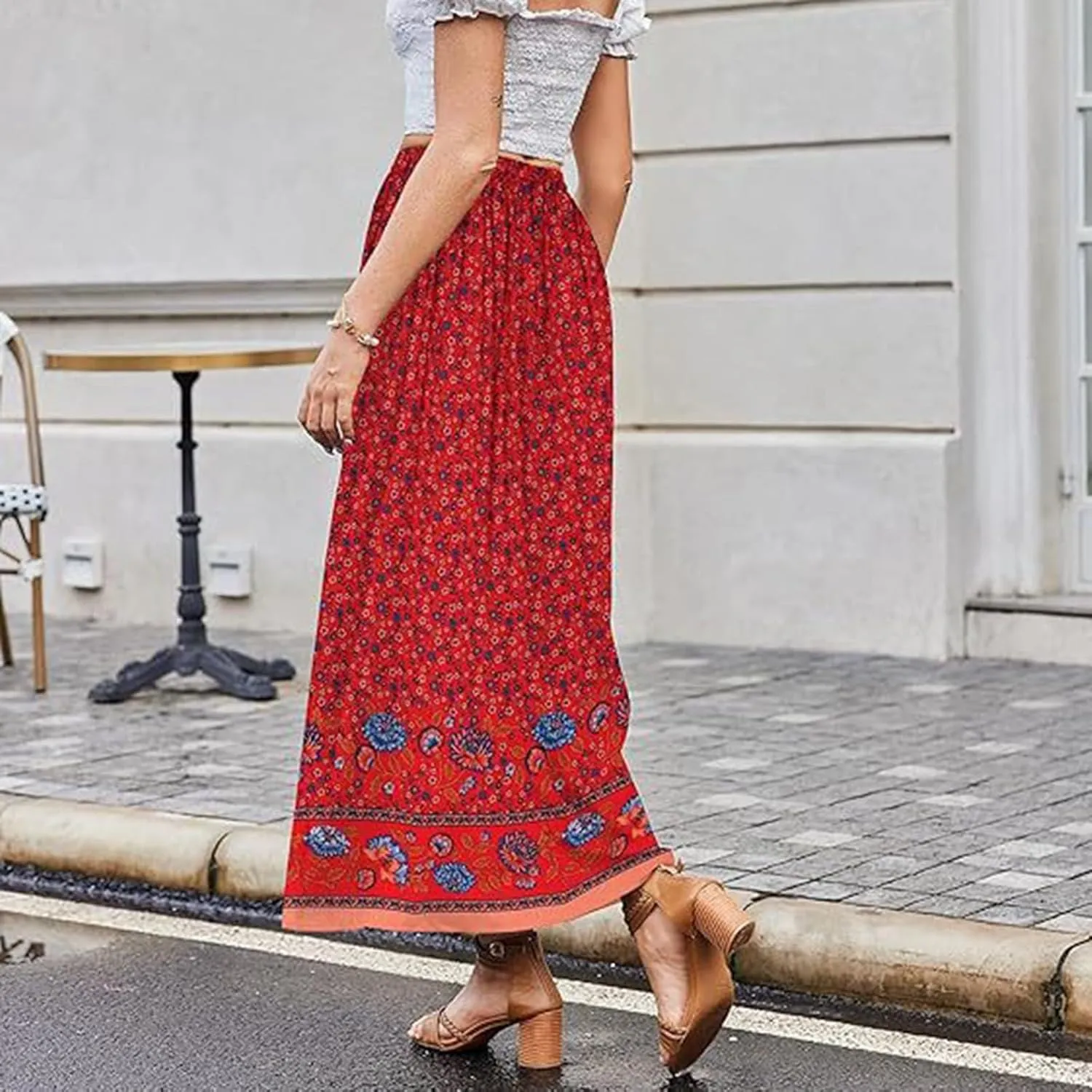 Beach Women's Skirts, Casual Vacation Boho Flowy Maxi Summer Womens Skirts