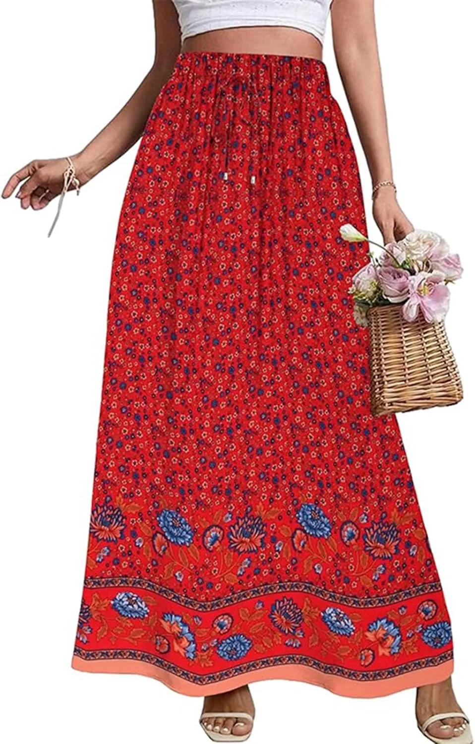 Beach Women's Skirts, Casual Vacation Boho Flowy Maxi Summer Womens Skirts