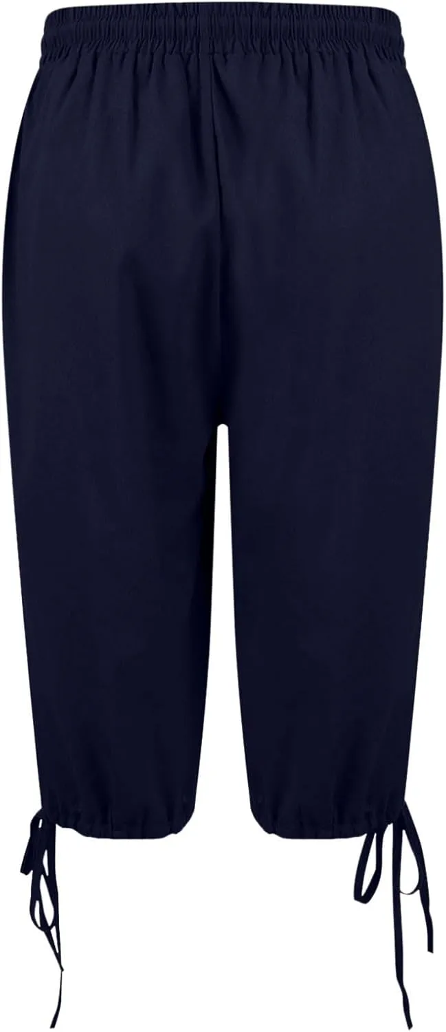Bermuda Shorts for Women Knee Length Elastic Waist Drawstring Linen Shorts Lightweight Summer Long Shorts with Pockets