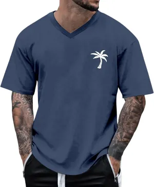 Big and Tall Men's Graphic Tee Tops Hawaii Coconut Printed V Neck Short Sleeve Casual Summer T Shirts Regular Fit