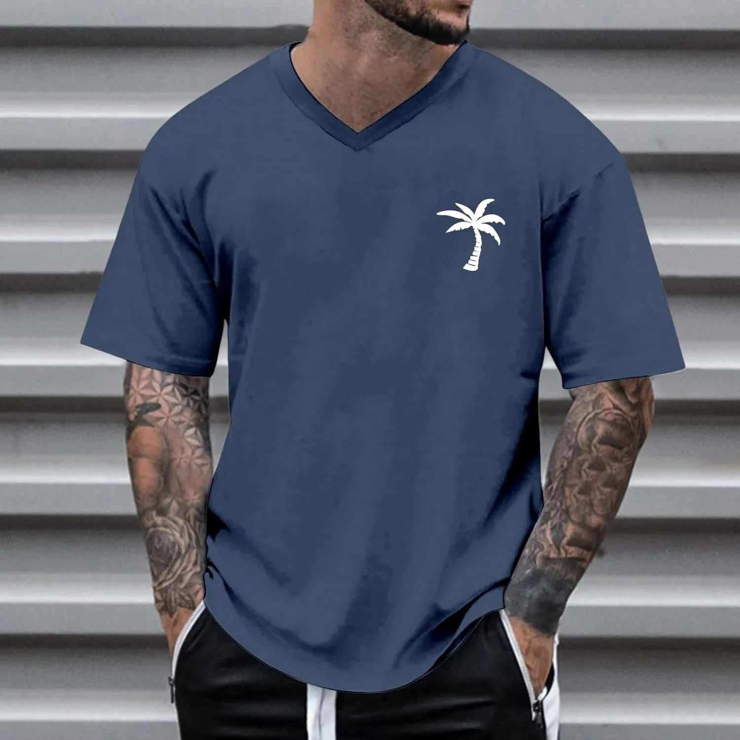 Big and Tall Men's Graphic Tee Tops Hawaii Coconut Printed V Neck Short Sleeve Casual Summer T Shirts Regular Fit