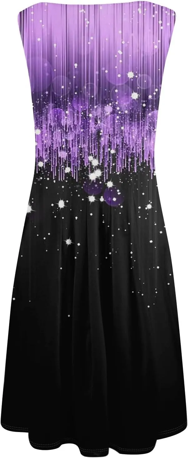Boho Dress Summer Tank Top Dresses Sun Dresses Smocked Sleeveless Floral Dress Elegant Ruched Midi with Pocket