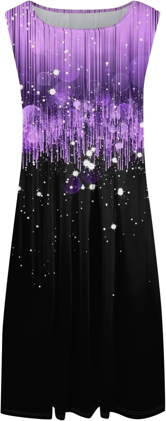Boho Dress Summer Tank Top Dresses Sun Dresses Smocked Sleeveless Floral Dress Elegant Ruched Midi with Pocket