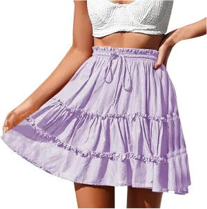 Boho Ruffle Mini Skirt for Women 2025 Trendy Summer Casual Tiered Elastic Waist Flowy Skater Skirts