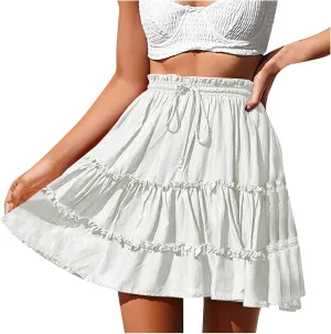 Boho Ruffle Mini Skirt for Women 2025 Trendy Summer Casual Tiered Elastic Waist Flowy Skater Skirts