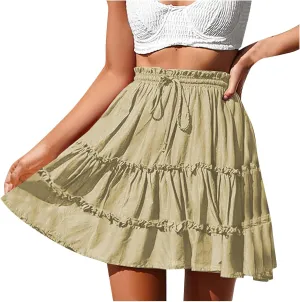 Boho Ruffle Mini Skirt for Women 2025 Trendy Summer Casual Tiered Elastic Waist Flowy Skater Skirts
