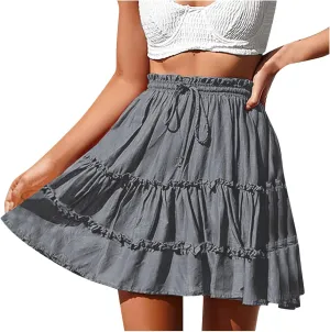 Boho Ruffle Mini Skirt for Women 2025 Trendy Summer Casual Tiered Elastic Waist Flowy Skater Skirts