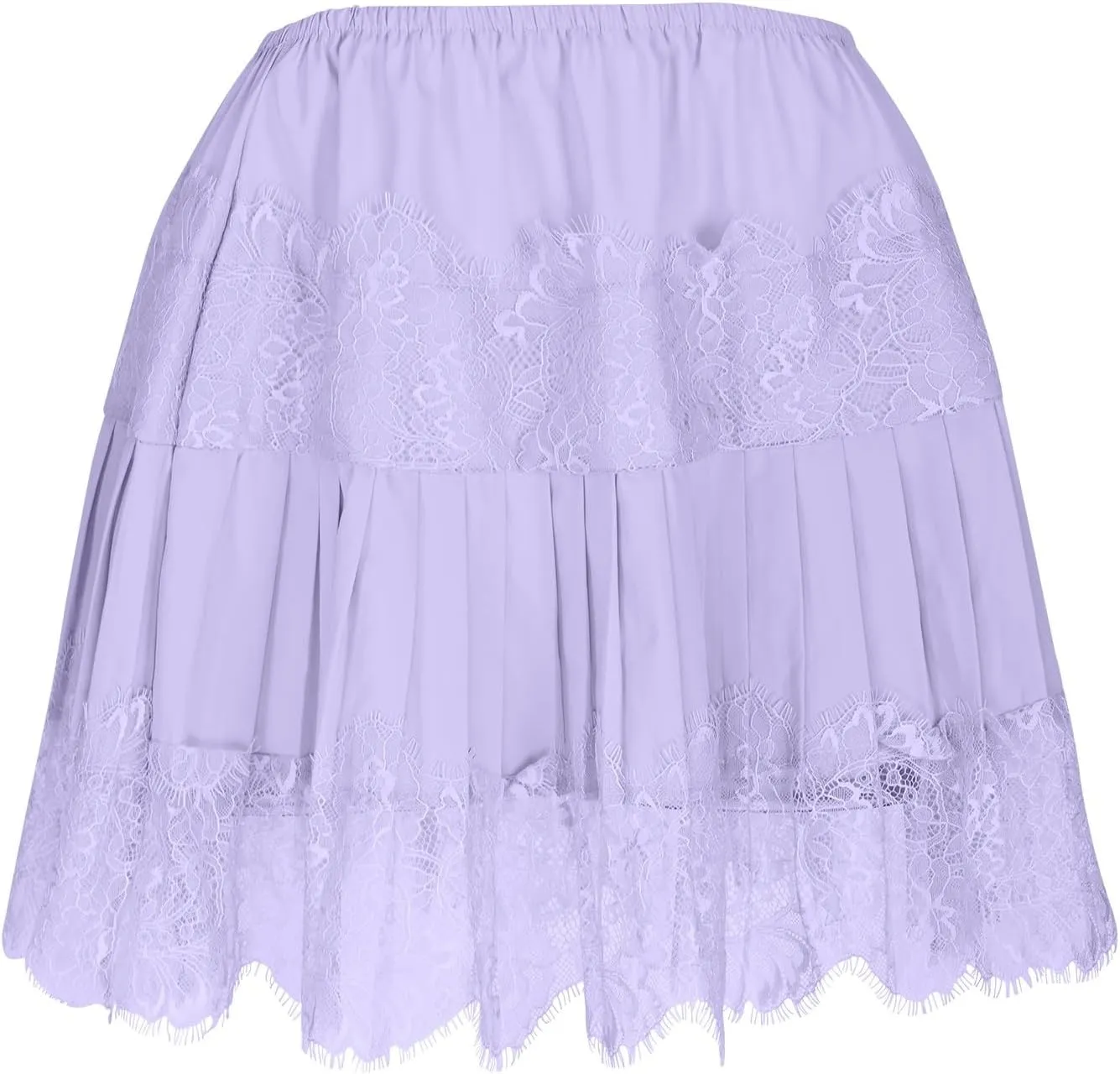 Borniu Womens Temperament Y2K Lace Skirts Flowy A Line Short Skirt High Waisted Ruffle Mini Skirts Pleated Cute Solid Skirt