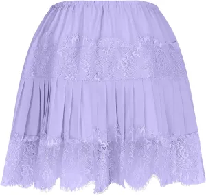 Borniu Womens Temperament Y2K Lace Skirts Flowy A Line Short Skirt High Waisted Ruffle Mini Skirts Pleated Cute Solid Skirt