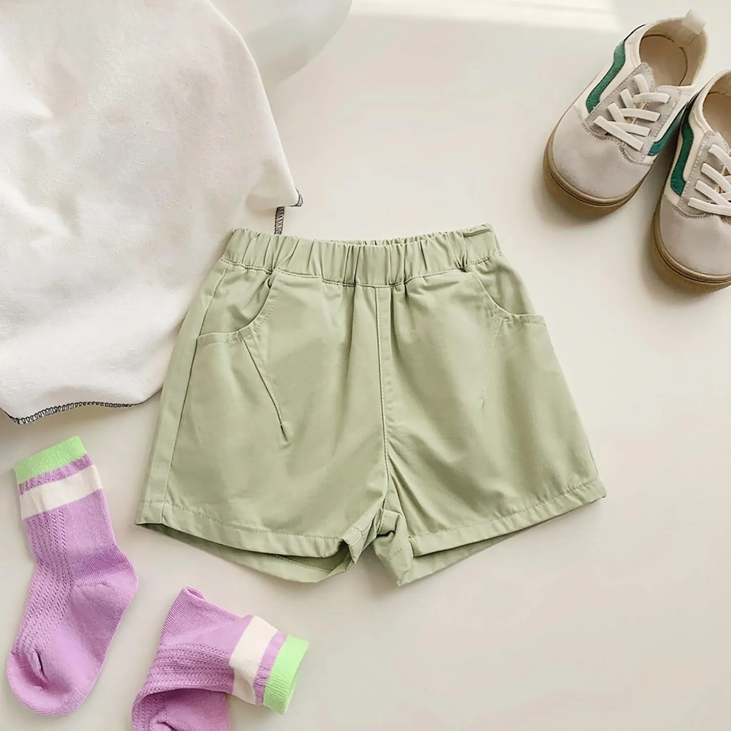 Boys Khaki Cargo Shorts Kids Cotton Pull on Jogger Shorts Outdoor Quick Dry Hiking Short Lightweight Athletic Pants