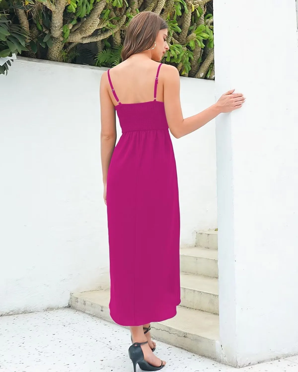 Brosloth Womens Wedding Guest Dresses High Low Wrap Smocked Midi Formal Dresses