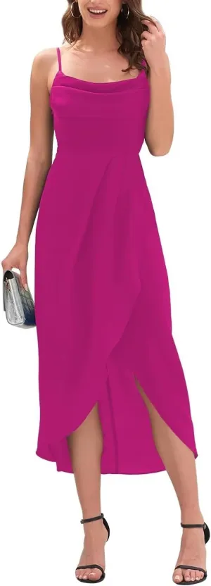 Brosloth Womens Wedding Guest Dresses High Low Wrap Smocked Midi Formal Dresses