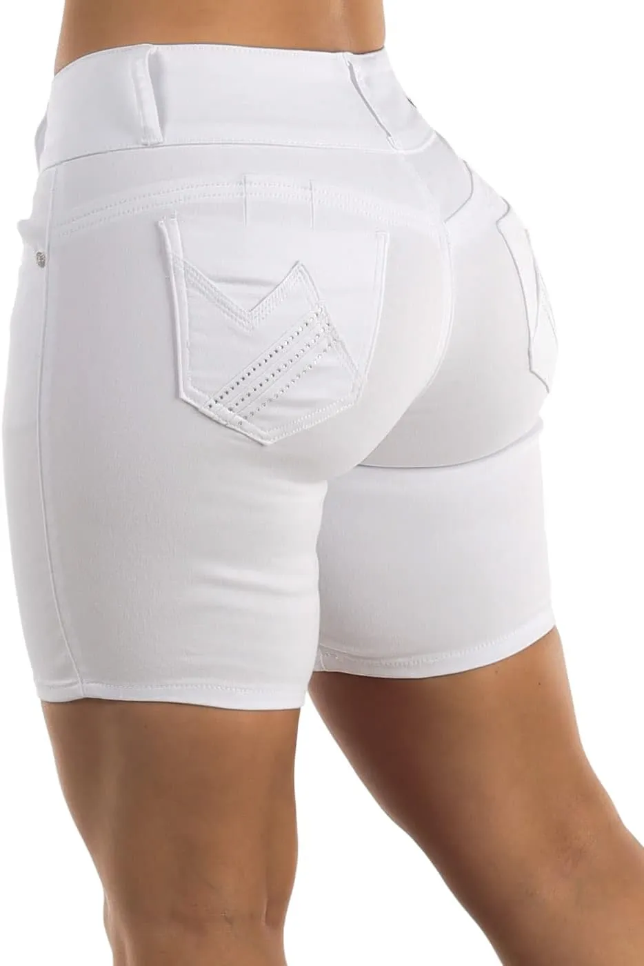 Butt Lifting Bermuda Shorts for Women - Levanta Cola Stretch Denim Biker Shorts