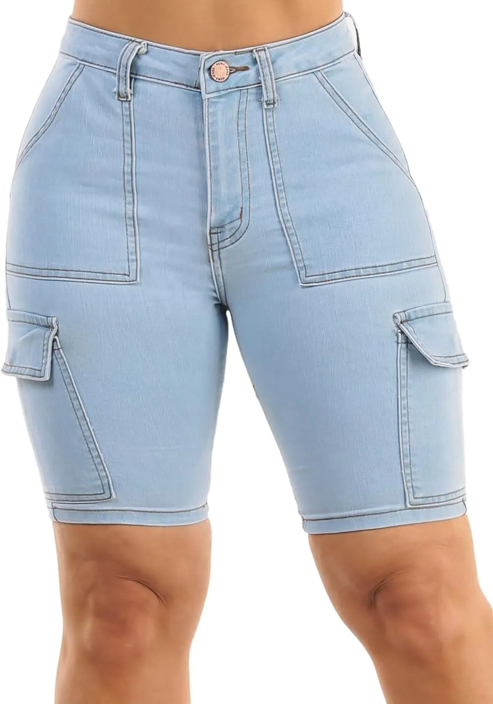 Butt Lifting Bermuda Shorts for Women - Levanta Cola Stretch Denim Biker Shorts