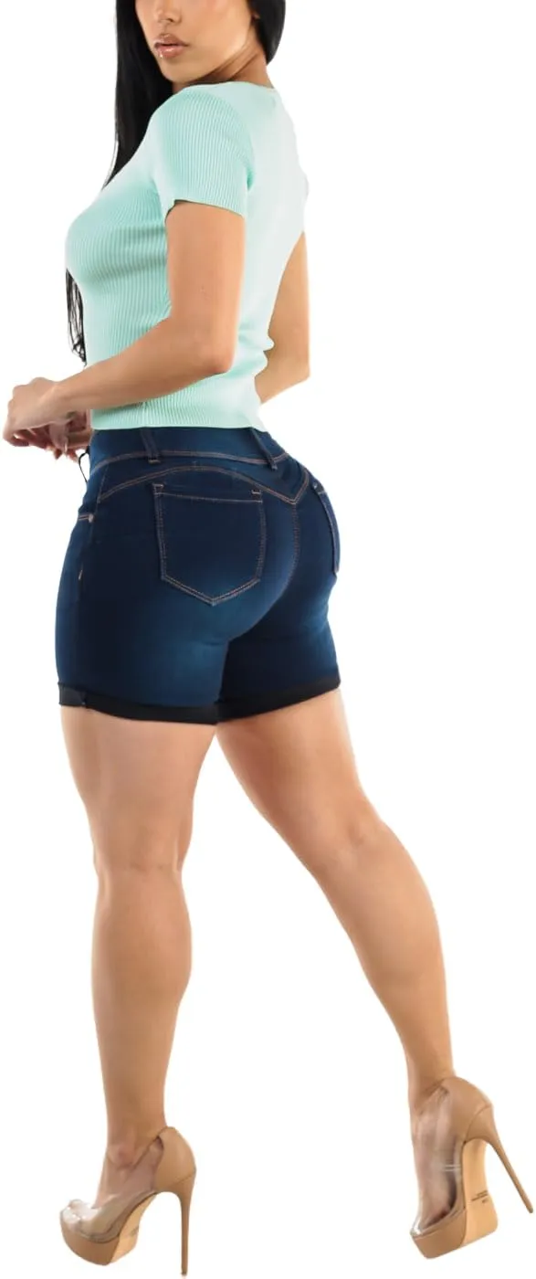 Butt Lifting Bermuda Shorts for Women - Levanta Cola Stretch Denim Biker Shorts