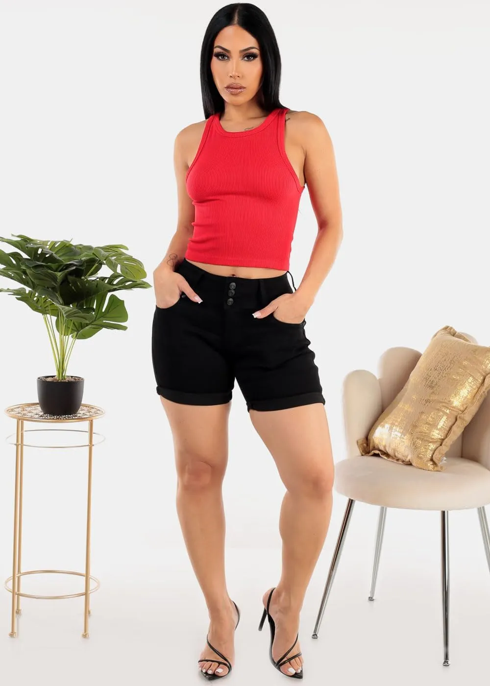 Butt Lifting Bermuda Shorts for Women - Levanta Cola Stretch Denim Biker Shorts