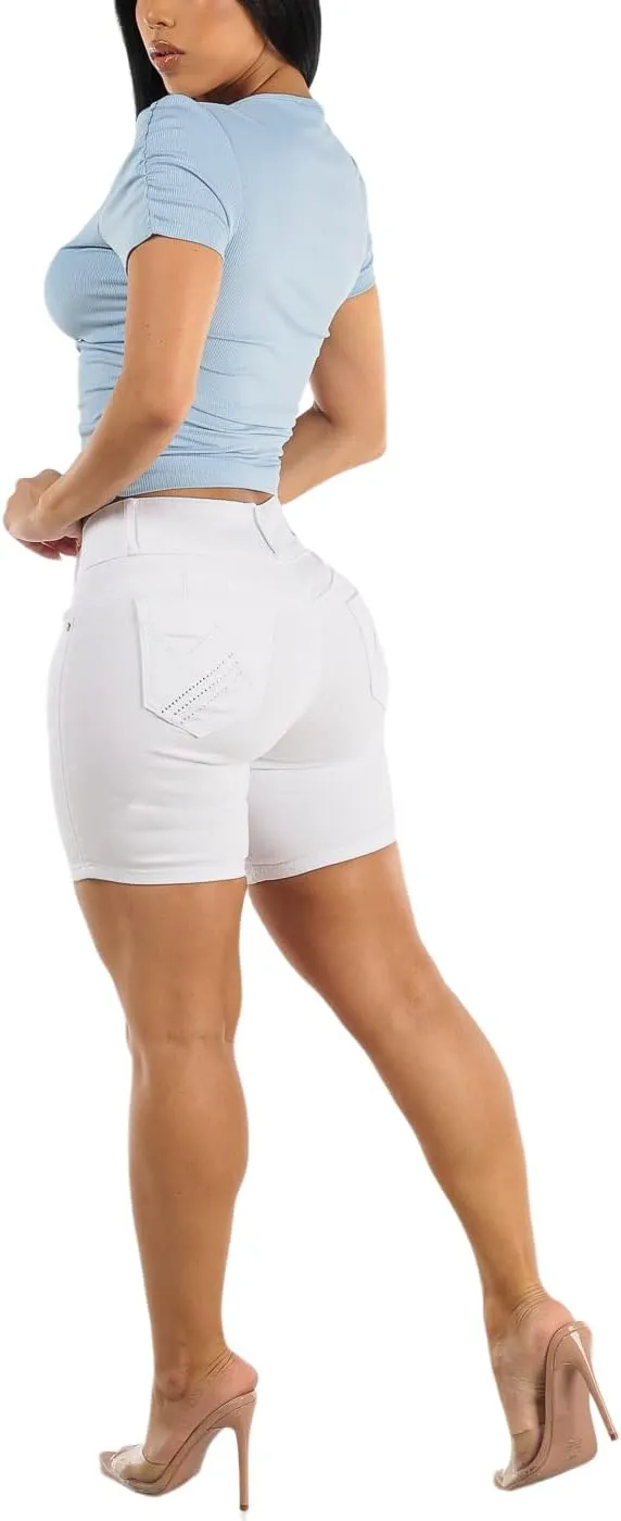 Butt Lifting Bermuda Shorts for Women - Levanta Cola Stretch Denim Biker Shorts