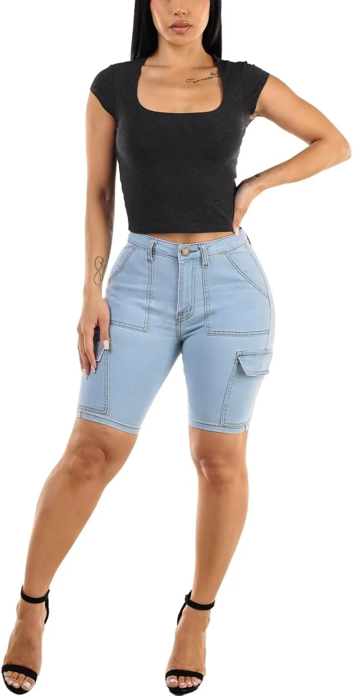 Butt Lifting Bermuda Shorts for Women - Levanta Cola Stretch Denim Biker Shorts