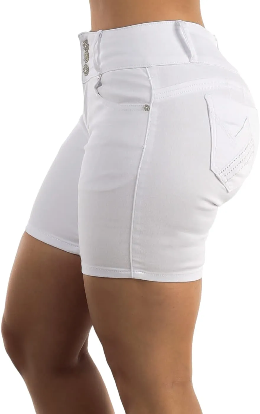 Butt Lifting Bermuda Shorts for Women - Levanta Cola Stretch Denim Biker Shorts