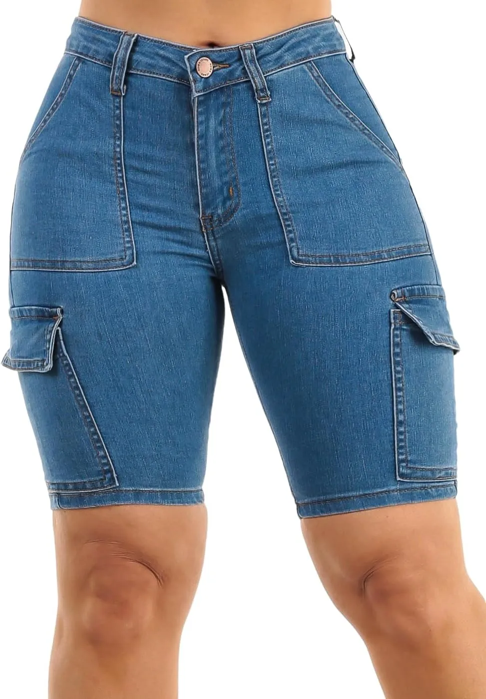Butt Lifting Bermuda Shorts for Women - Levanta Cola Stretch Denim Biker Shorts