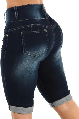 Butt Lifting Bermuda Shorts for Women - Levanta Cola Stretch Denim Biker Shorts