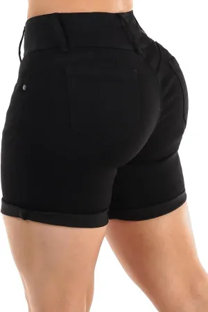 Butt Lifting Bermuda Shorts for Women - Levanta Cola Stretch Denim Biker Shorts