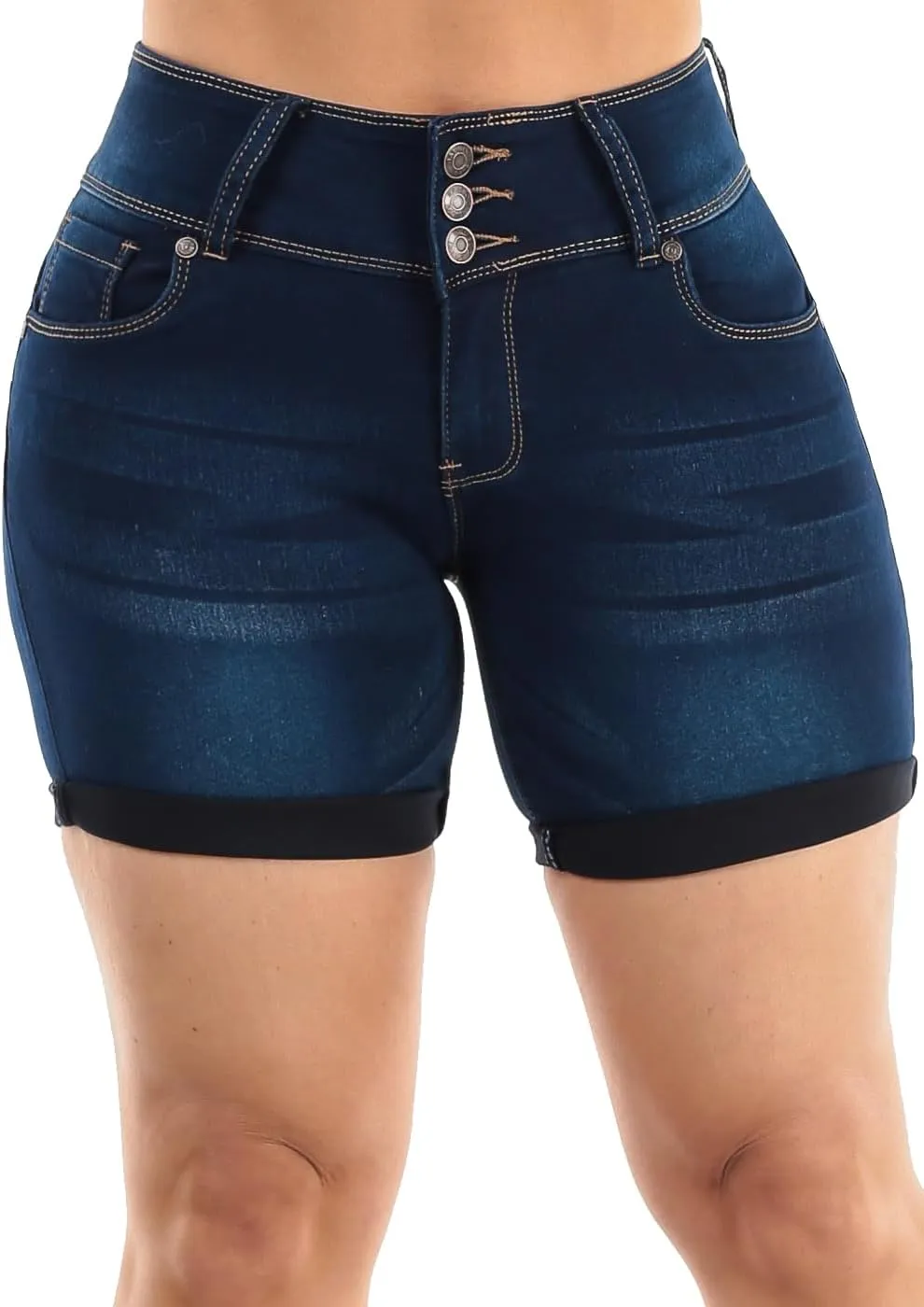 Butt Lifting Bermuda Shorts for Women - Levanta Cola Stretch Denim Biker Shorts