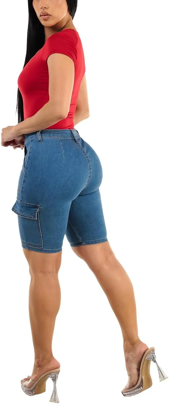 Butt Lifting Bermuda Shorts for Women - Levanta Cola Stretch Denim Biker Shorts