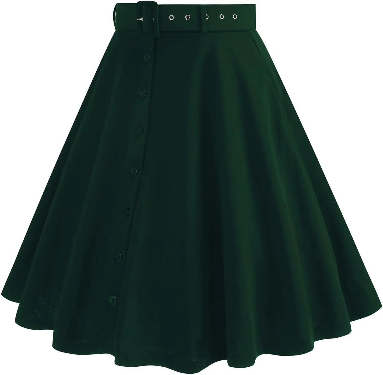 Button Front A Line Skirt for Women High Waist Flared Swing Midi Skirts with Belt Retro Style