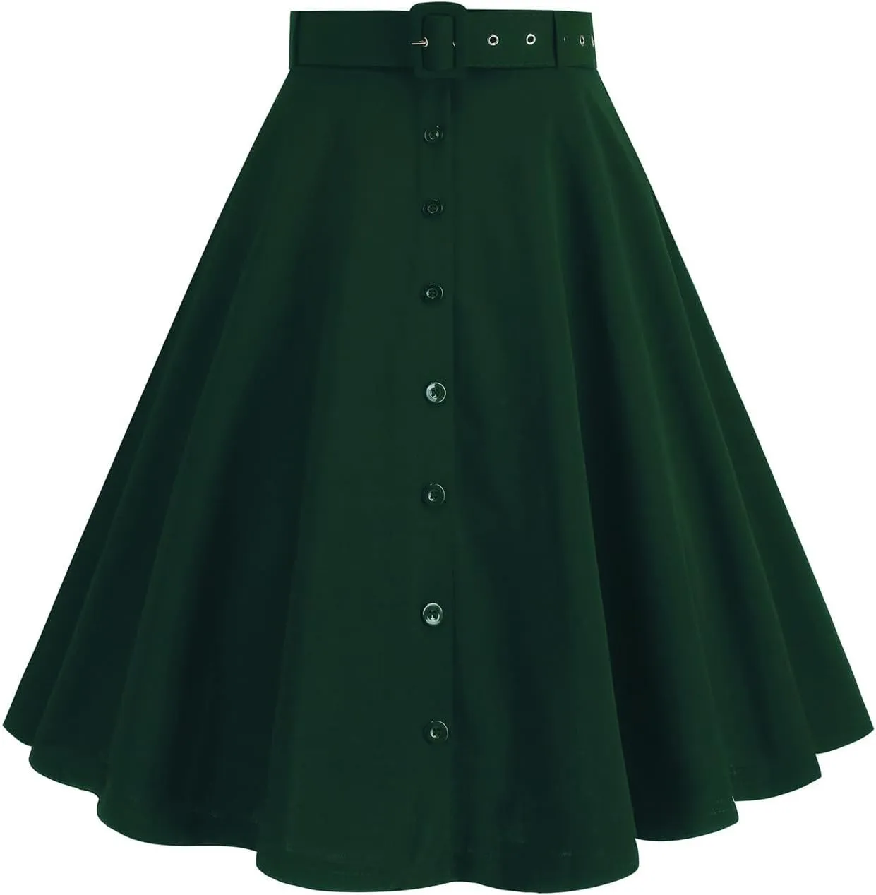 Button Front A Line Skirt for Women High Waist Flared Swing Midi Skirts with Belt Retro Style